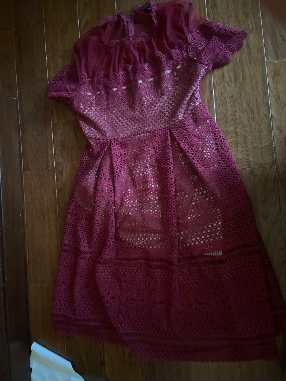 Romeo & Juliet Couture Burgundy Eyelet Lace Maxi Dress